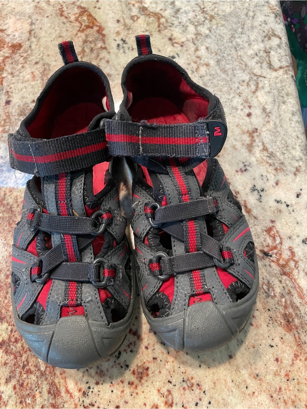 Kids Gray and Red Merrell Hydro Sandal